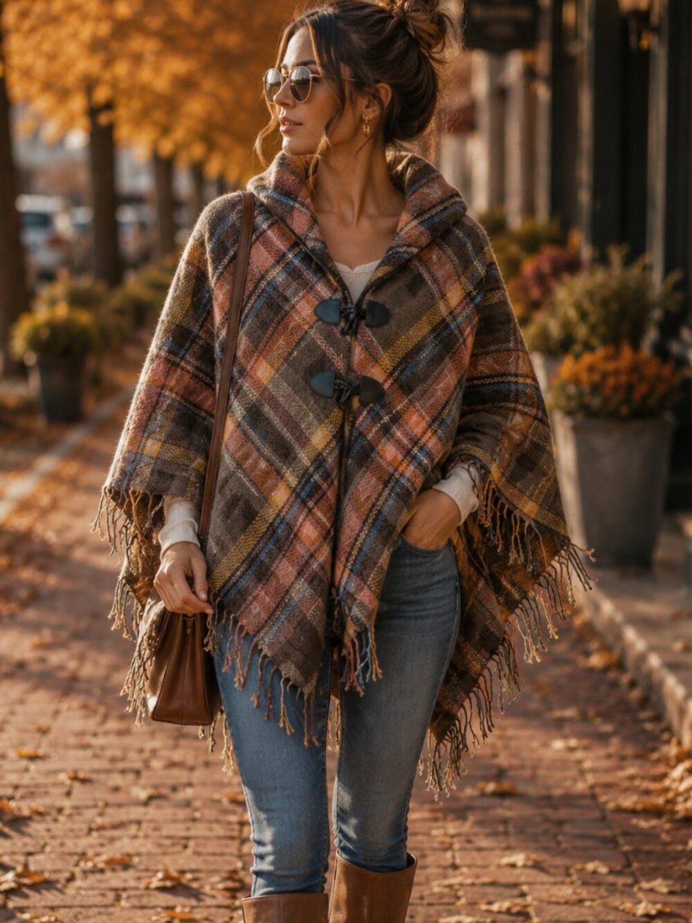 Versona plaid poncho wrap